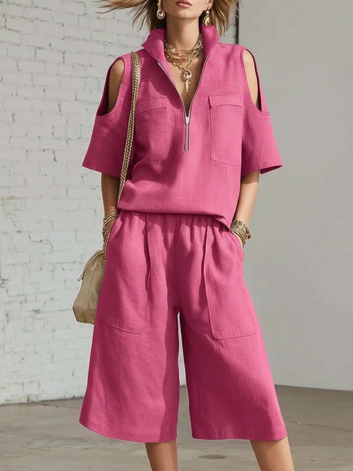 Short-Sleeve Shirt & Loose Shorts Two-Piece Set - Che Cose Belle