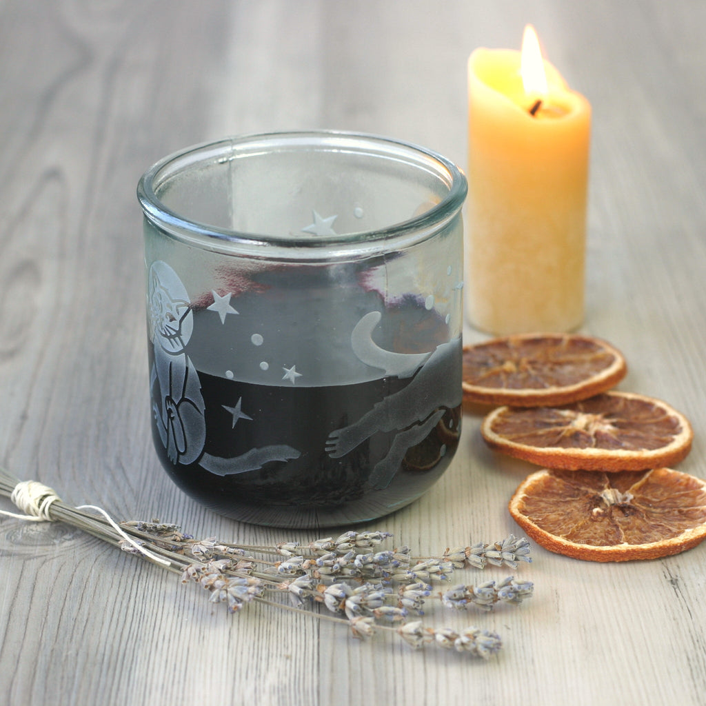 Astronaut Space Cats Rustic Recycled Glass Candle Cup