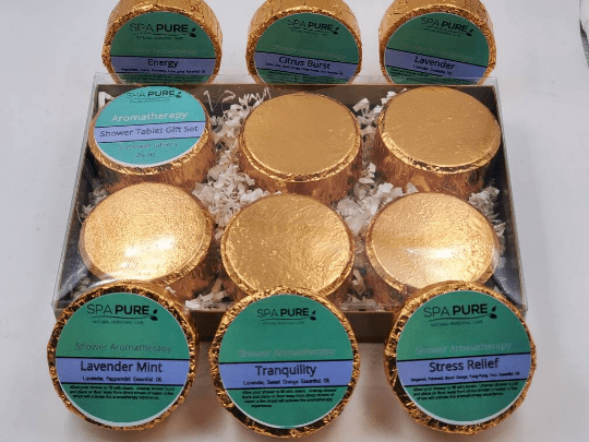 Gift Set with 6 Aromatherapy Shower Tablets - Best Sellers - GOLD - 100% Essential Oil Blends - Che Cose Belle