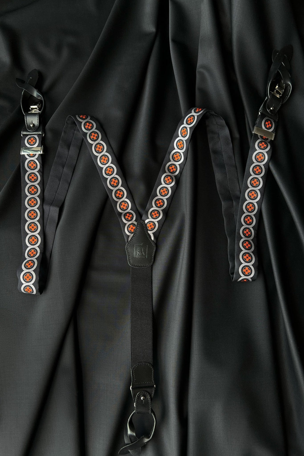 Sicily Lava Orange Floral Etna Patterned Silk Suspenders - Che Cose Belle