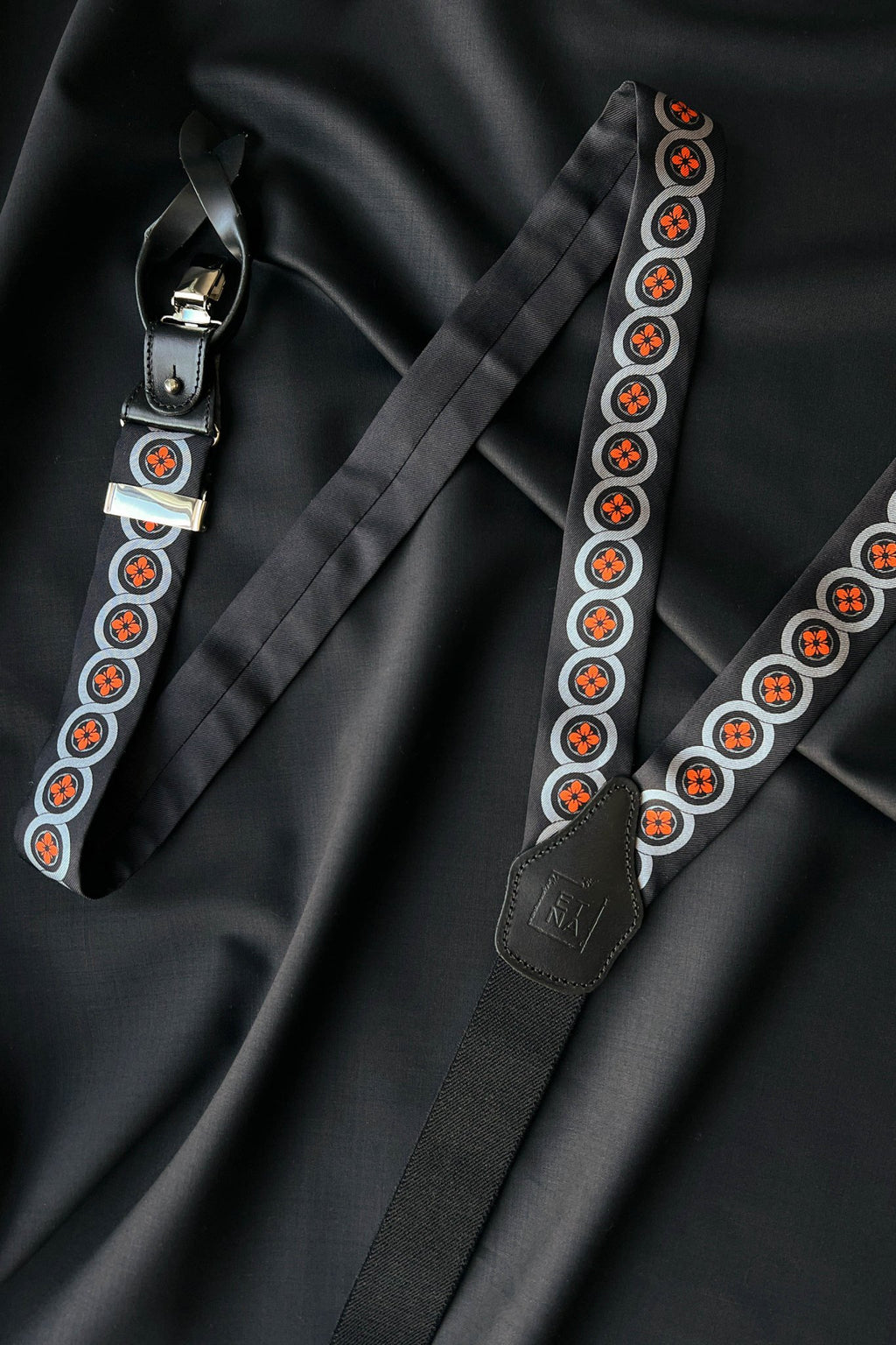 Sicily Lava Orange Floral Etna Patterned Silk Suspenders - Che Cose Belle