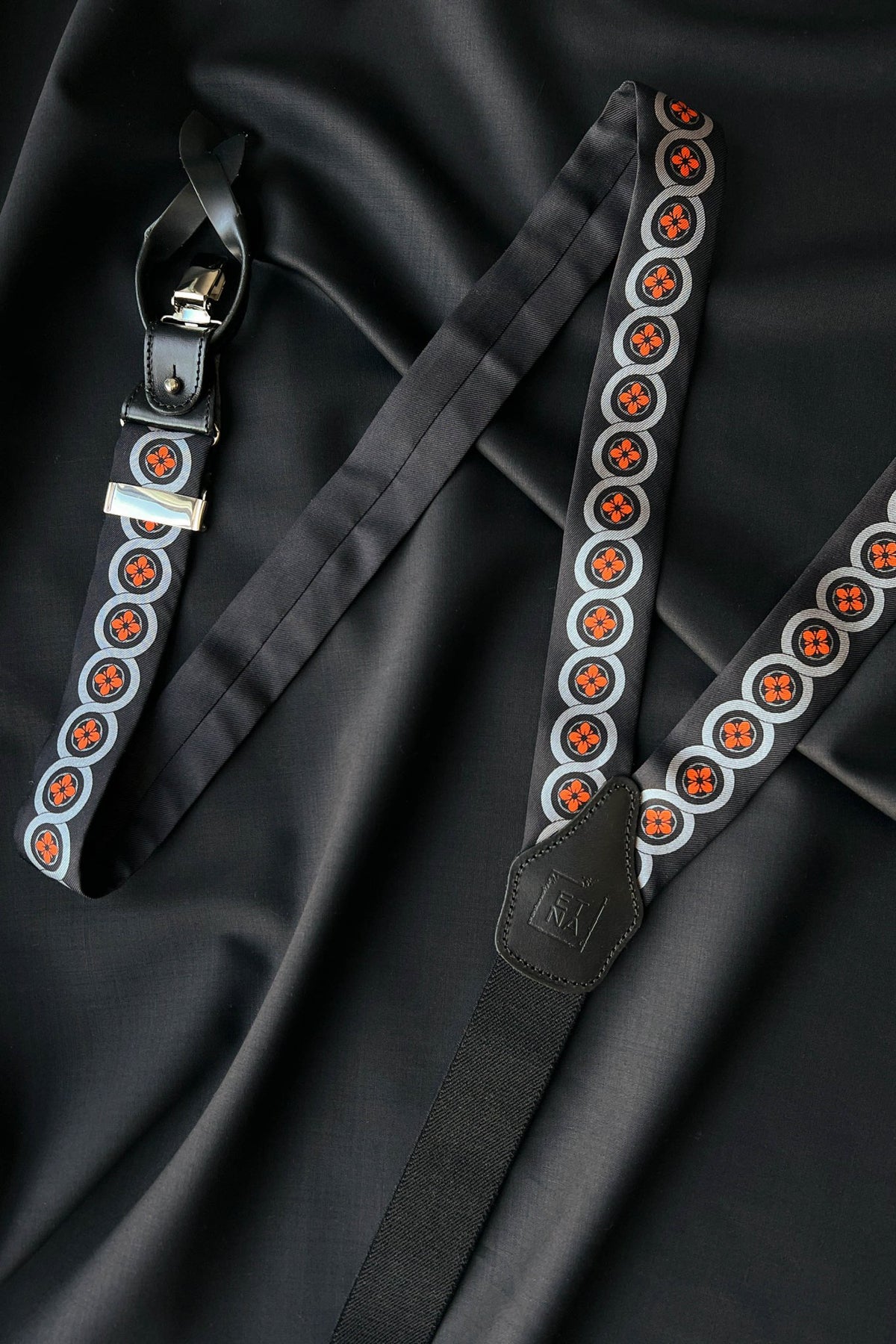 Sicily Lava Orange Floral Etna Patterned Silk Suspenders - Che Cose Belle