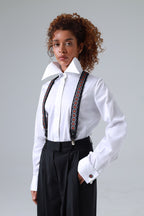 Sicily Lava Orange Floral Etna Patterned Silk Suspenders - Che Cose Belle