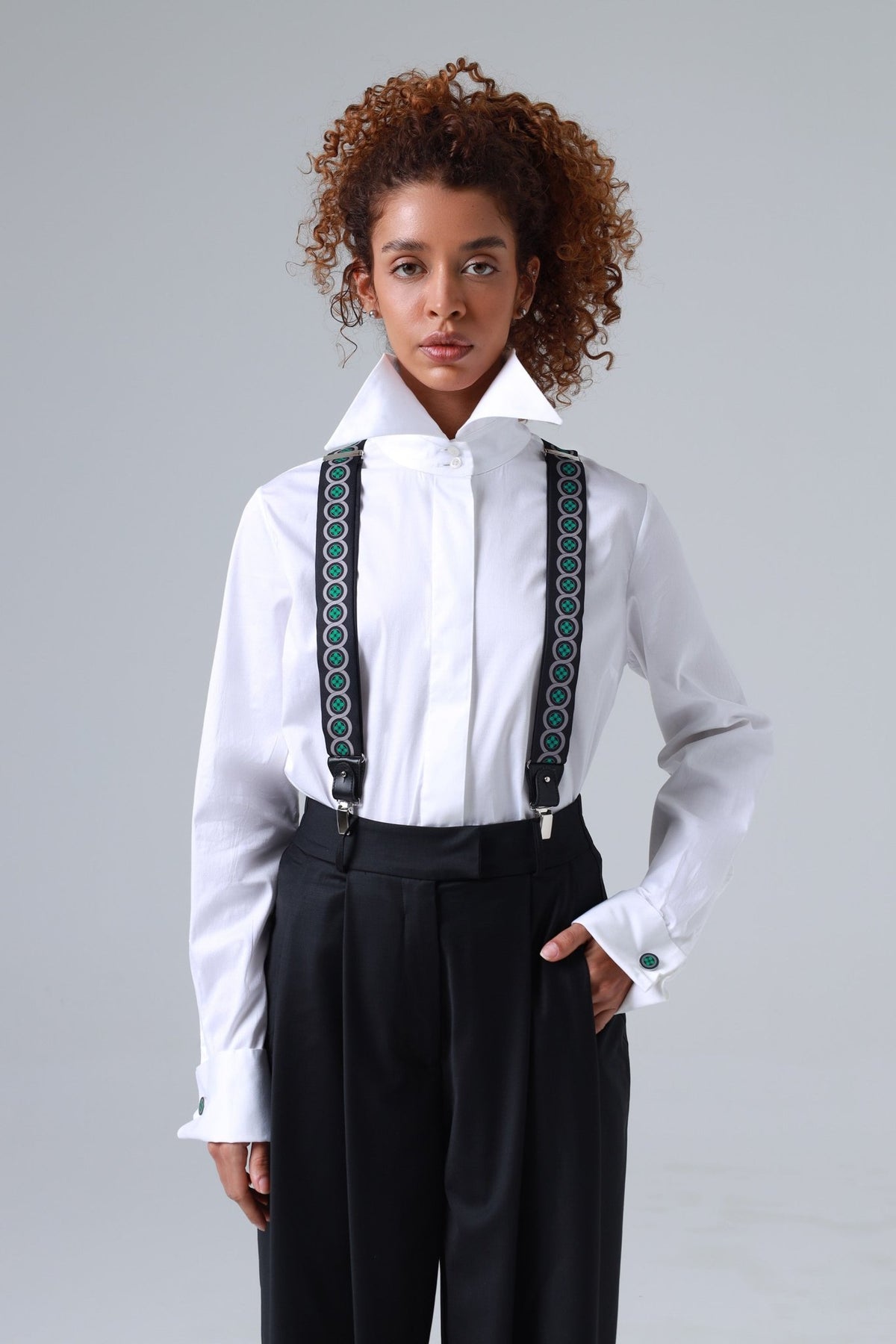 Sicily Meadow Green Floral Patterned Silk Suspenders - Che Cose Belle