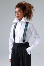 Sicily Meadow Green Floral Patterned Silk Suspenders - Che Cose Belle