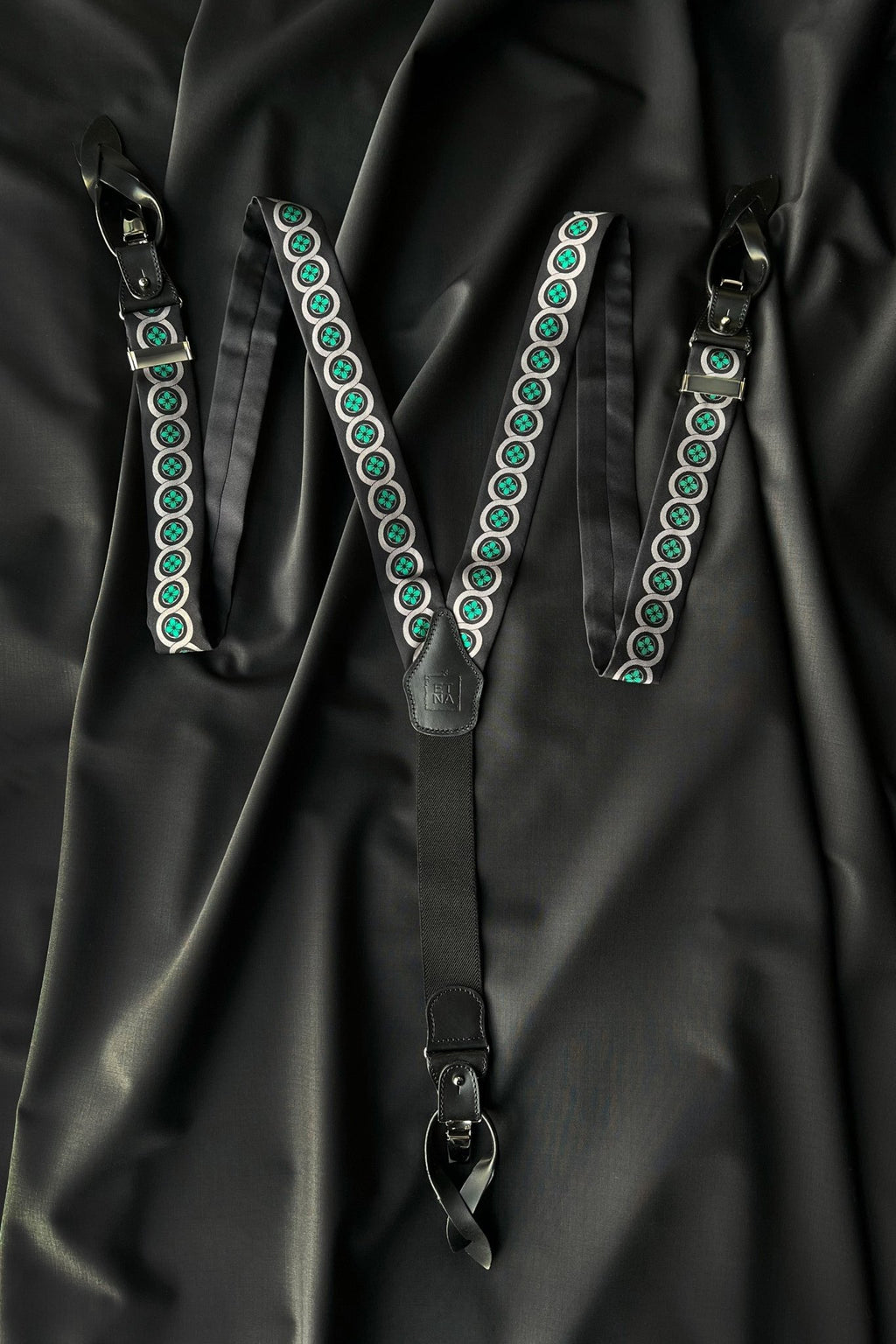Sicily Meadow Green Floral Patterned Silk Suspenders - Che Cose Belle