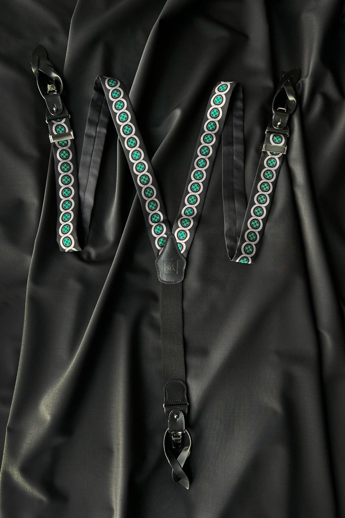 Sicily Meadow Green Floral Patterned Silk Suspenders - Che Cose Belle
