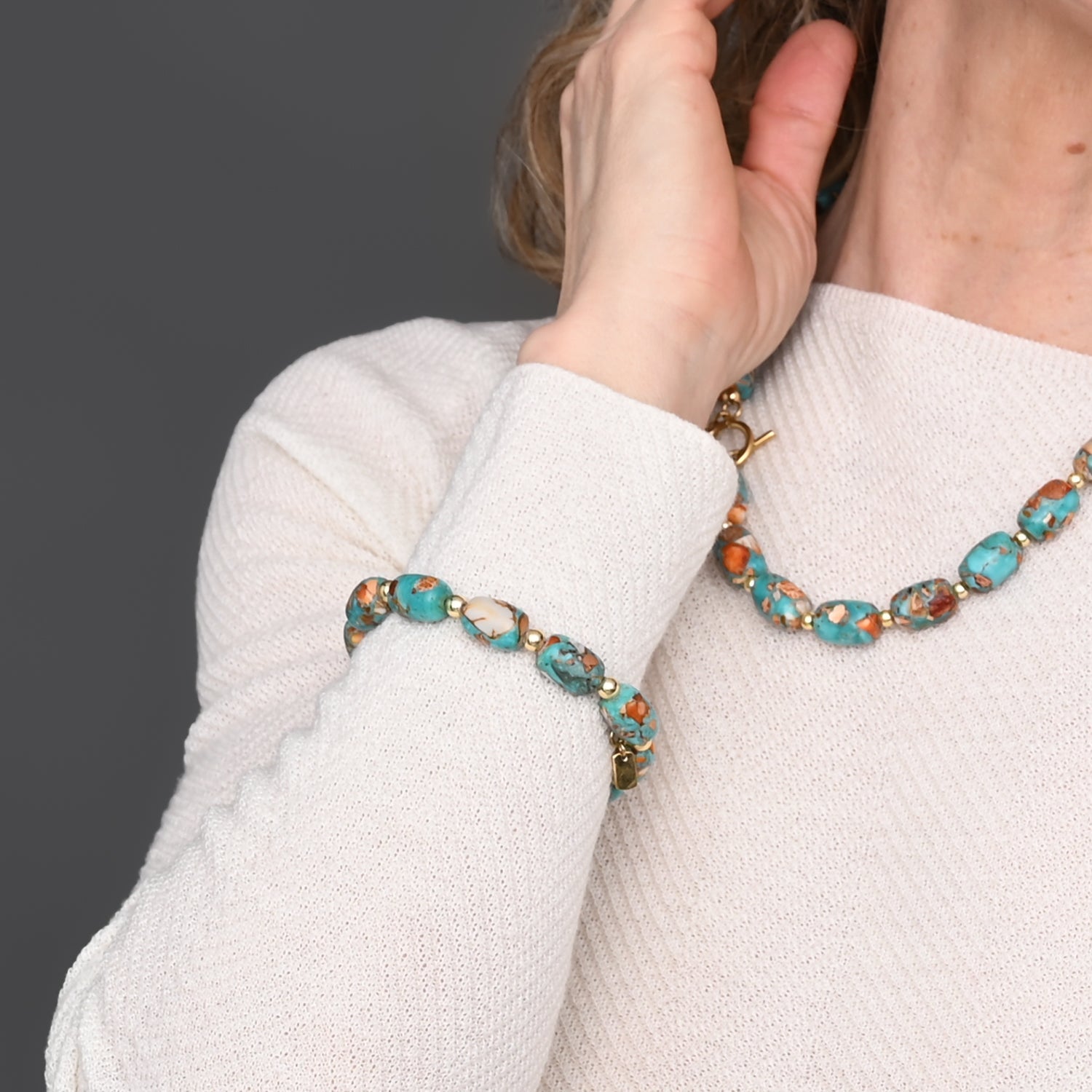 Sierra Bloom Turquoise Emperor Stone Beaded Bracelet - Che Cose Belle