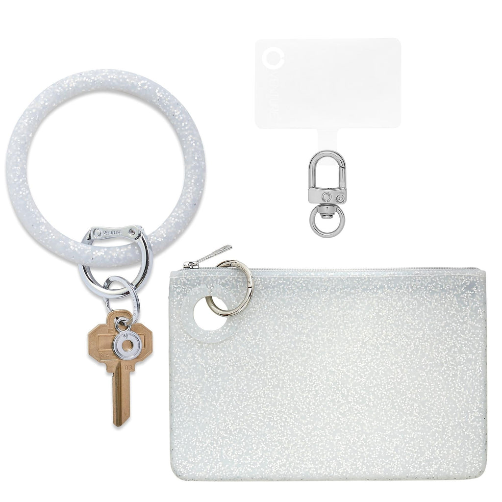 Large Pouch Wristlet Set - Silver Confetti