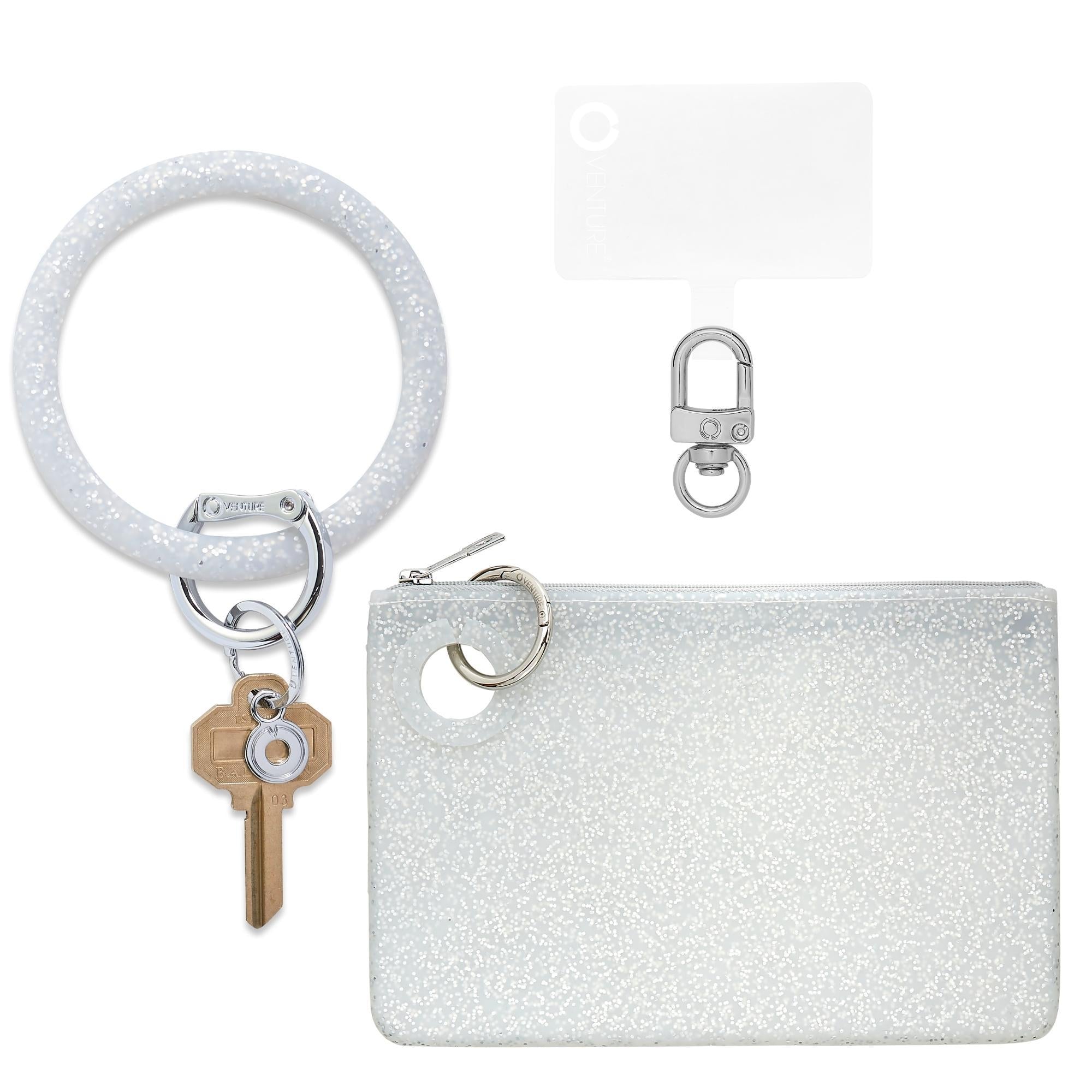 Large Pouch Wristlet Set - Silver Confetti