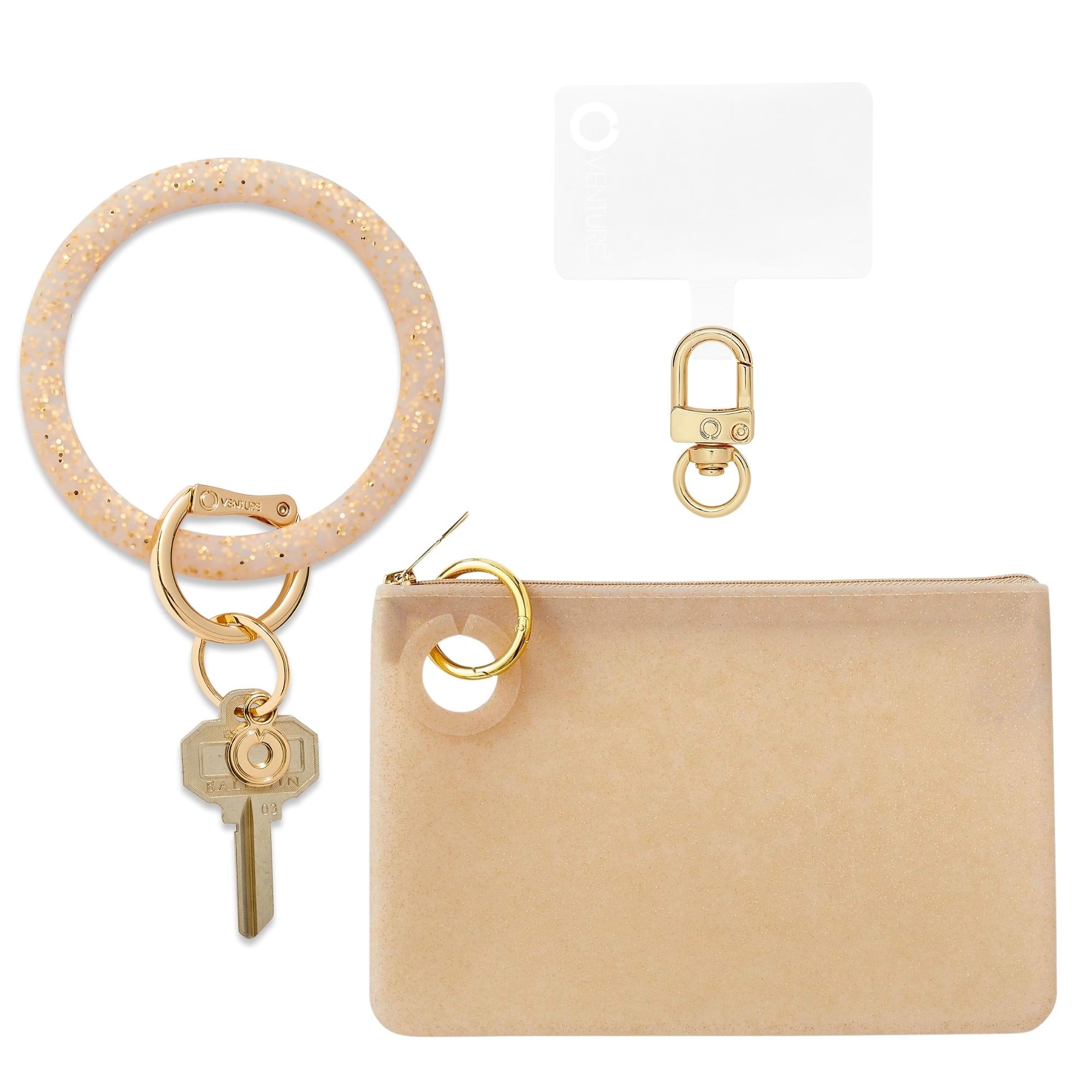 Large Pouch Wristlet Set - Gold Confetti