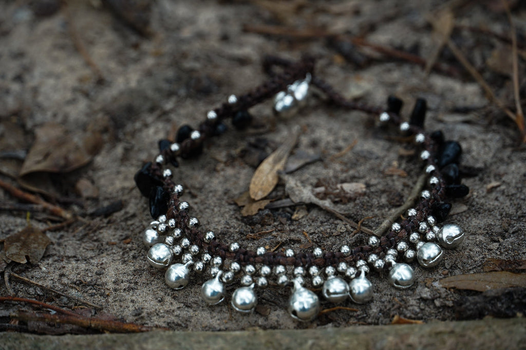 Silver Bell Boho Anklet White Beaded Ankle Bracelet - Che Cose Belle
