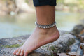 Silver Bell Boho Anklet White Beaded Ankle Bracelet - Che Cose Belle