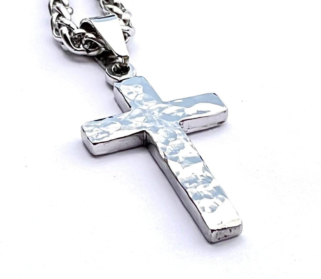 Silver cross necklace hand cut and hand hammered handmade custom pendant popular size women men man girls boys christian jewelry jewellery - Che Cose Belle