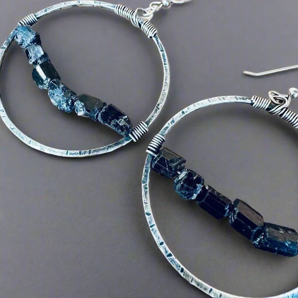 Silver Hoop Black Tourmaline - Bohemian | Handmade by Blackbird & Sage - Che Cose Belle