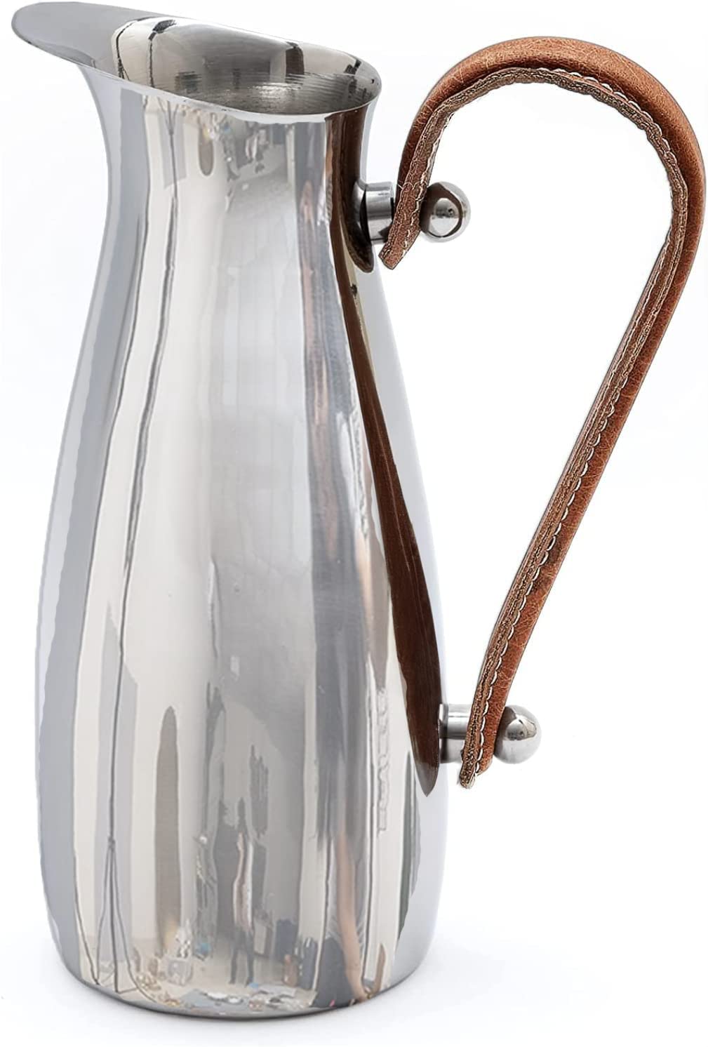Silver Stainless Steel Water Pitcher, Leather Handle - Che Cose Belle