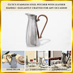 Silver Stainless Steel Water Pitcher, Leather Handle - Che Cose Belle