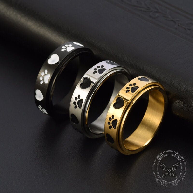 Simple Heart Dog Paw Stainless Steel Spinner Ring - Che Cose Belle