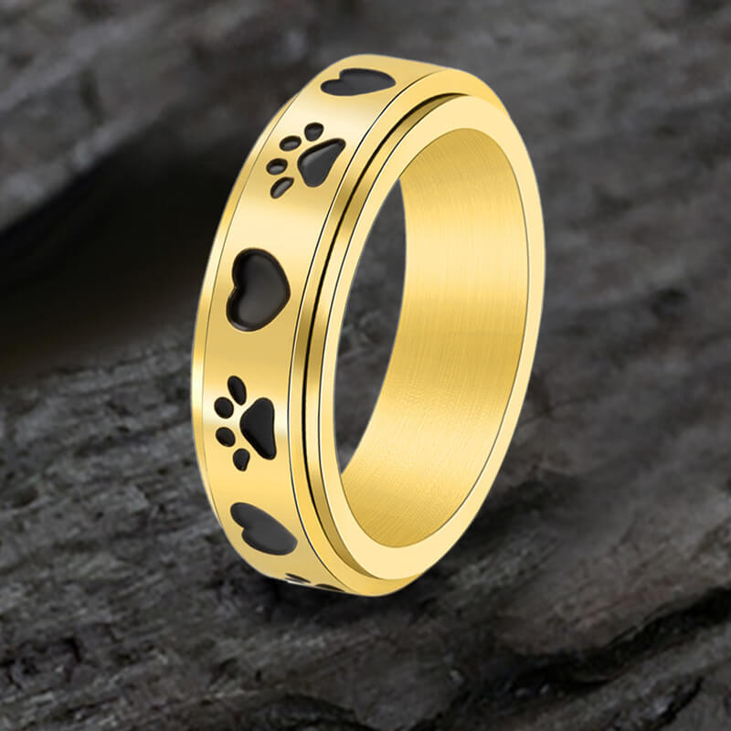 Simple Heart Dog Paw Stainless Steel Spinner Ring - Che Cose Belle