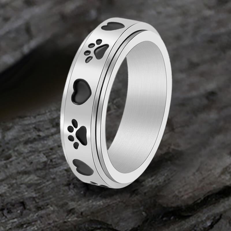 Simple Heart Dog Paw Stainless Steel Spinner Ring - Che Cose Belle
