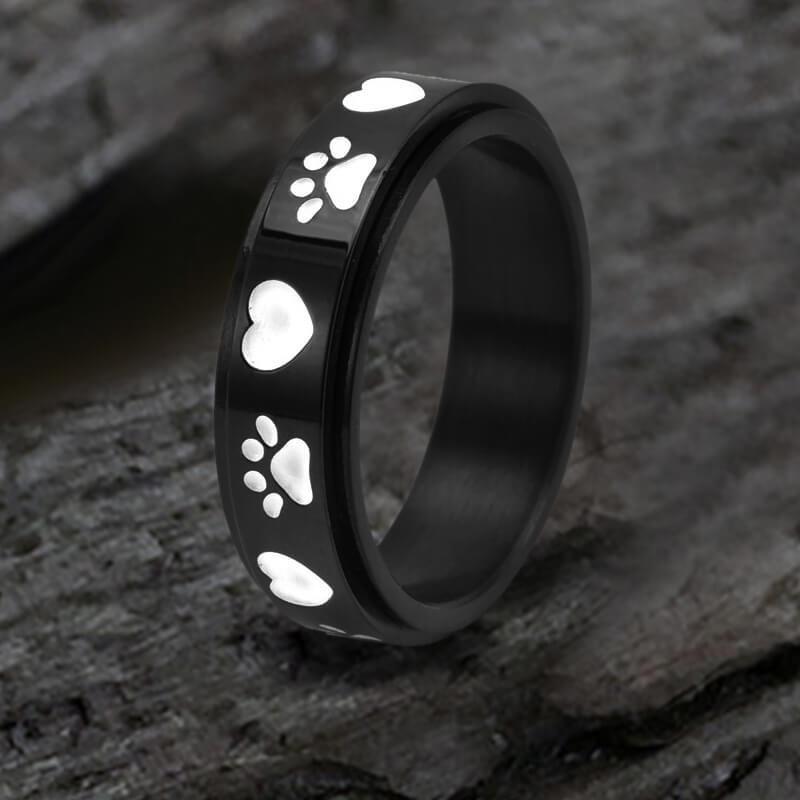 Simple Heart Dog Paw Stainless Steel Spinner Ring - Che Cose Belle