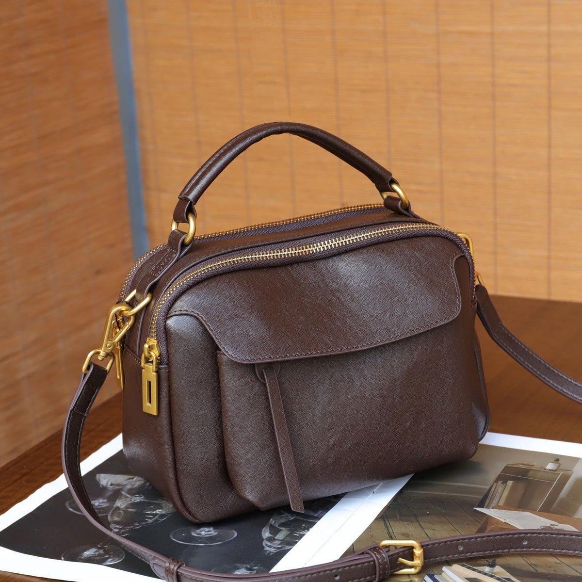 Simple Top-Grain Leather Women's Bag, Commuter Versatile Small Square Bag, Large Capacity Shoulder Bag, High-End Light Luxury Handbag - Che Cose Belle