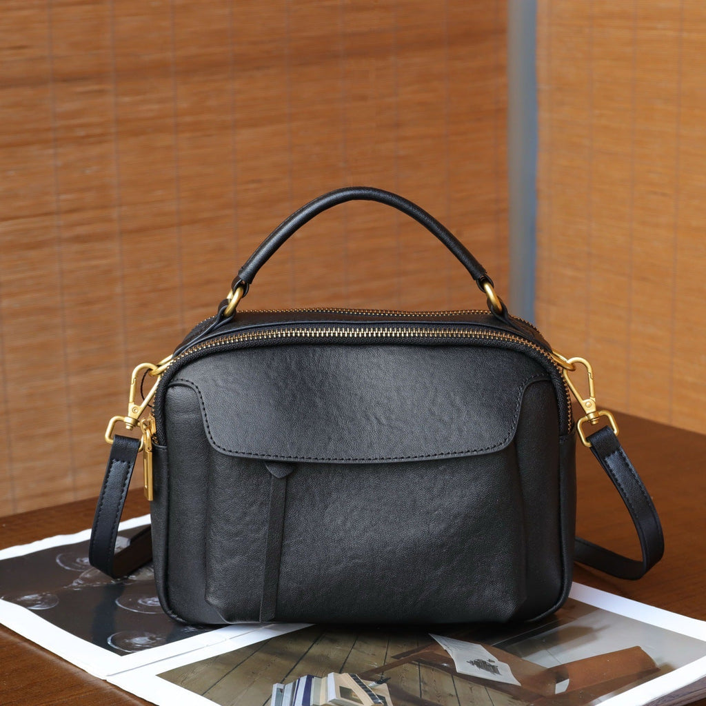 Simple Top-Grain Leather Women's Bag, Commuter Versatile Small Square Bag, Large Capacity Shoulder Bag, High-End Light Luxury Handbag - Che Cose Belle