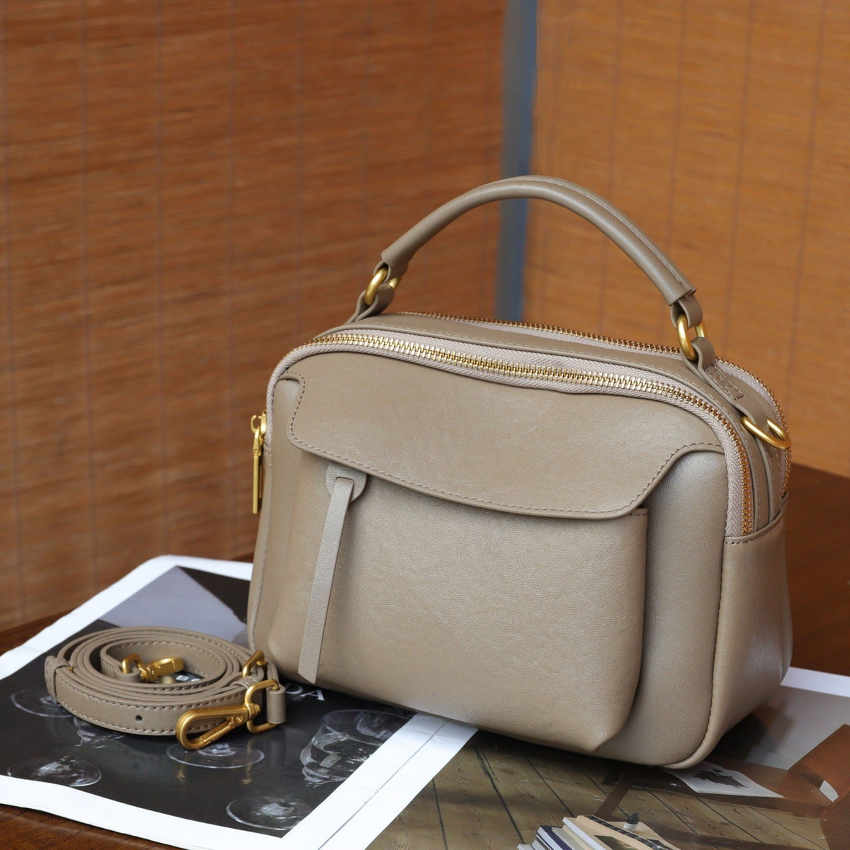 Simple Top-Grain Leather Women's Bag, Commuter Versatile Small Square Bag, Large Capacity Shoulder Bag, High-End Light Luxury Handbag - Che Cose Belle