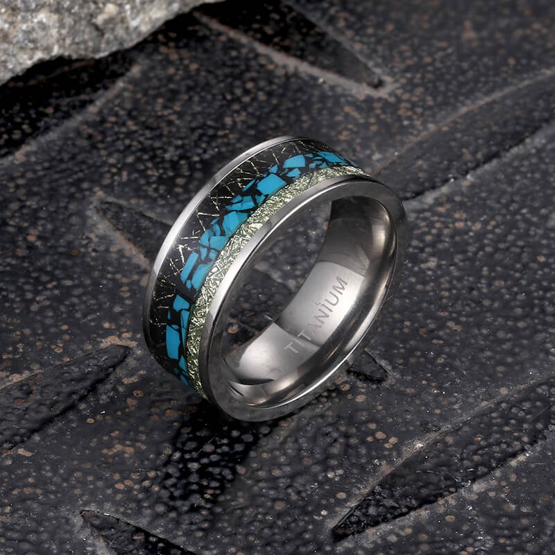 Simple Turquoise Inlaid Titanium Engagement Ring - Che Cose Belle