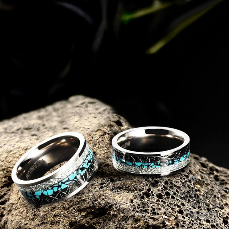 Simple Turquoise Inlaid Titanium Engagement Ring - Che Cose Belle