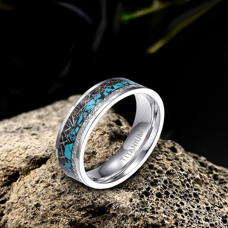 Simple Turquoise Inlaid Titanium Engagement Ring - Che Cose Belle