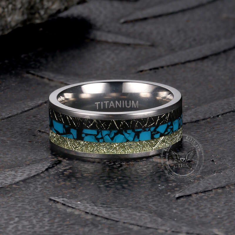 Simple Turquoise Inlaid Titanium Engagement Ring - Che Cose Belle
