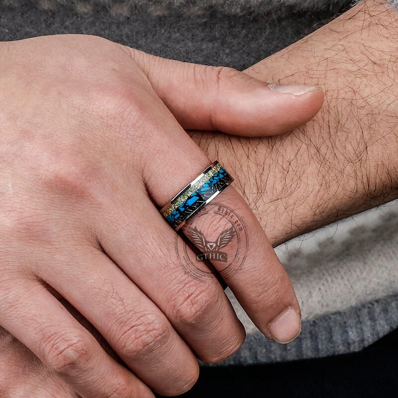 Simple Turquoise Inlaid Titanium Engagement Ring - Che Cose Belle