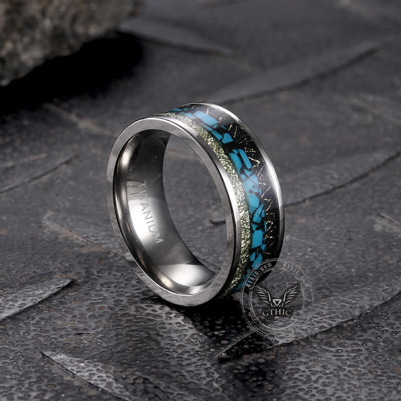 Simple Turquoise Inlaid Titanium Engagement Ring - Che Cose Belle