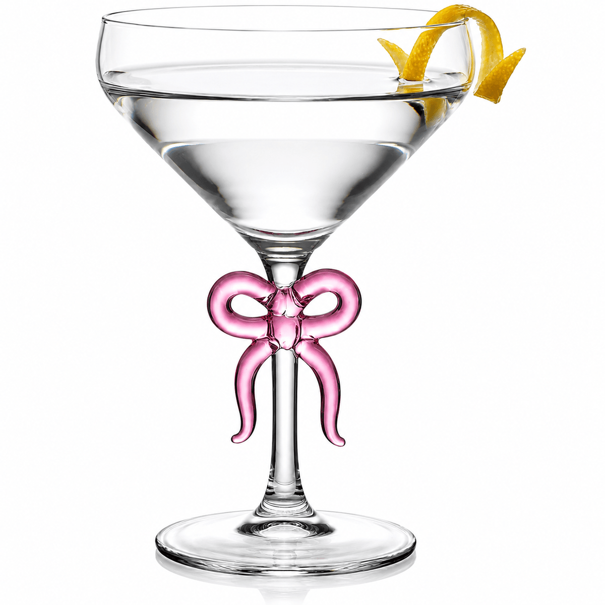 Single Clear Martini Glass with Pink Bow on Stem, One Piece - Che Cose Belle