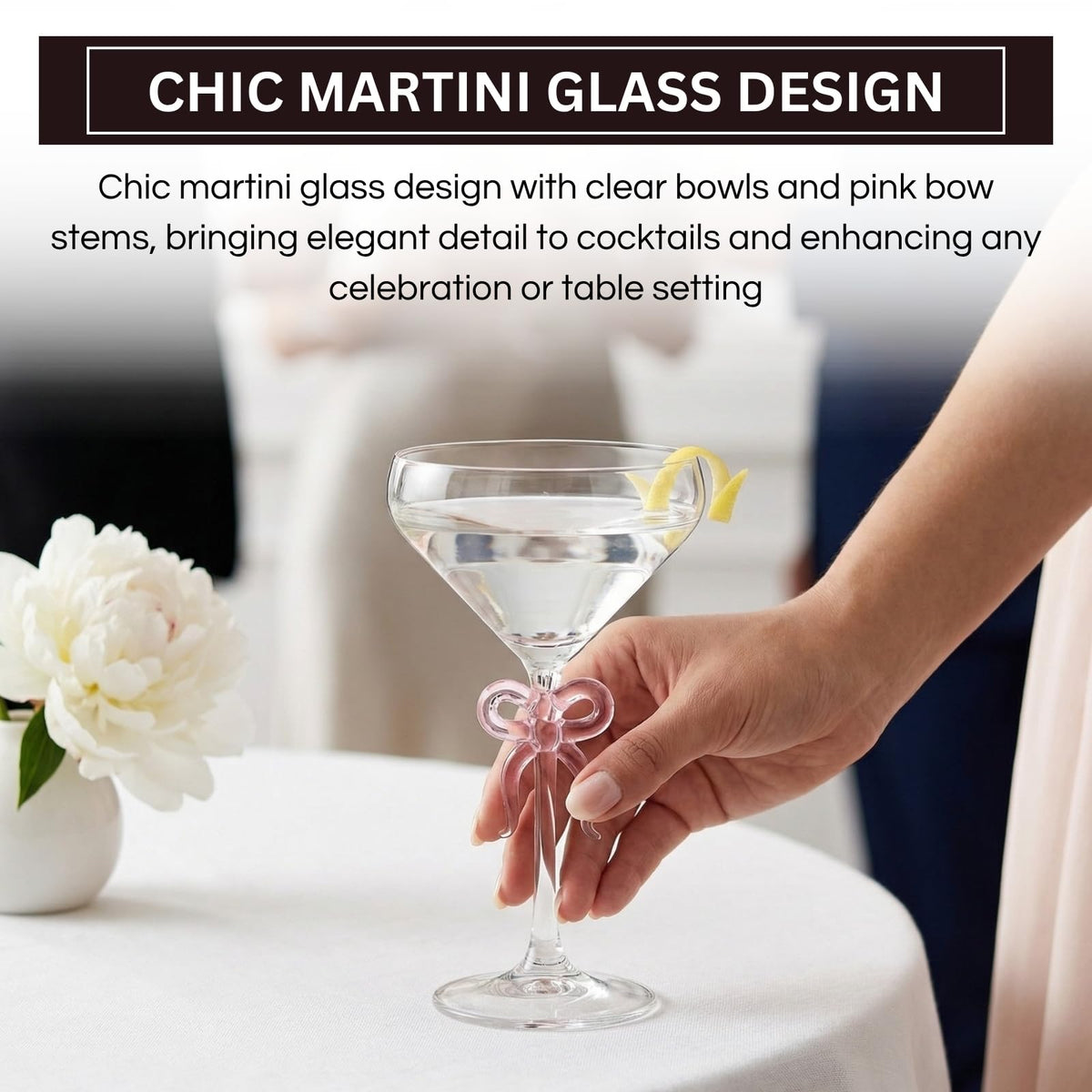 Single Clear Martini Glass with Pink Bow on Stem, One Piece - Che Cose Belle