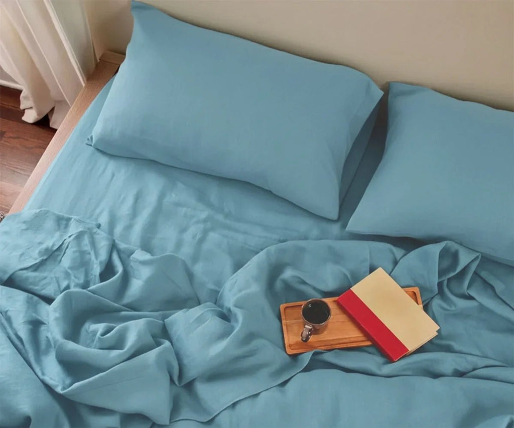 Sky Blue Linen Bed Sheet Set - Che Cose Belle