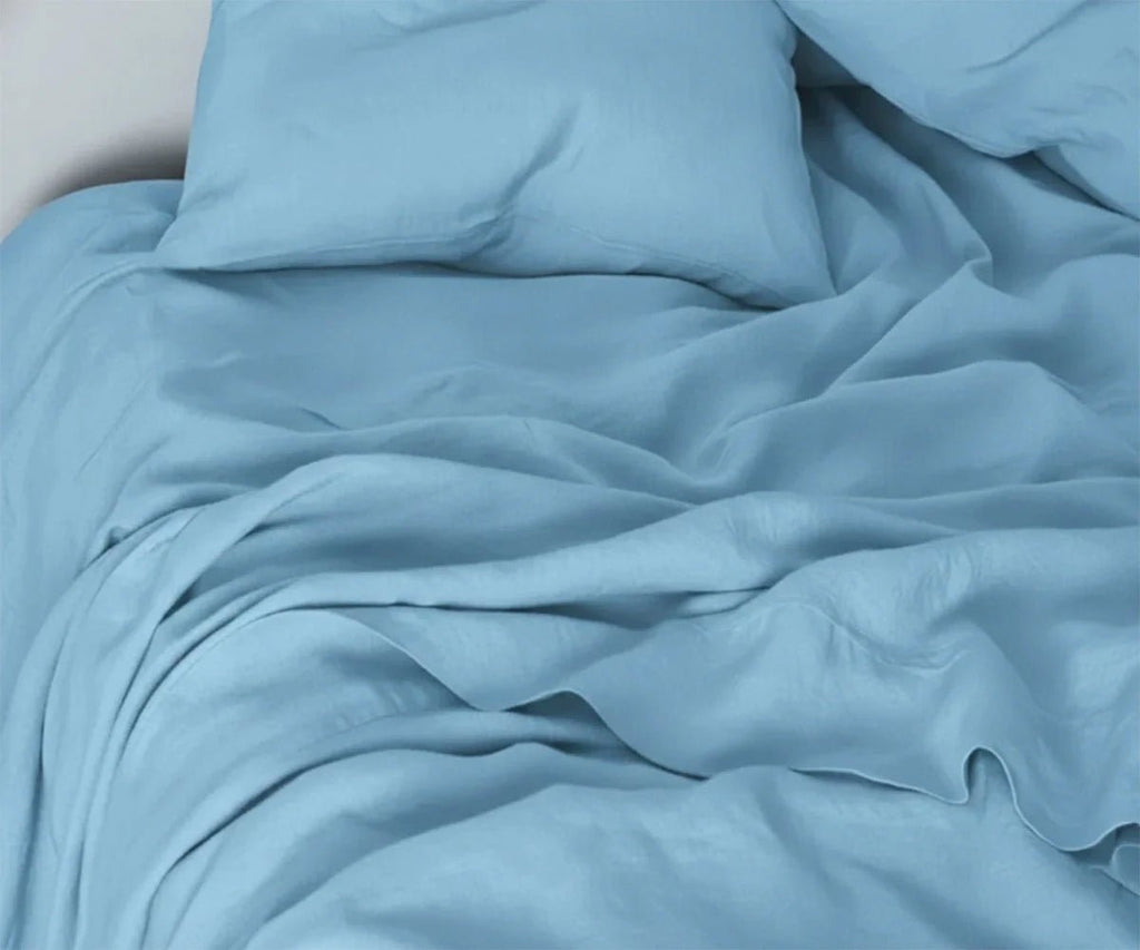 Sky Blue Linen Bed Sheet Set - Che Cose Belle