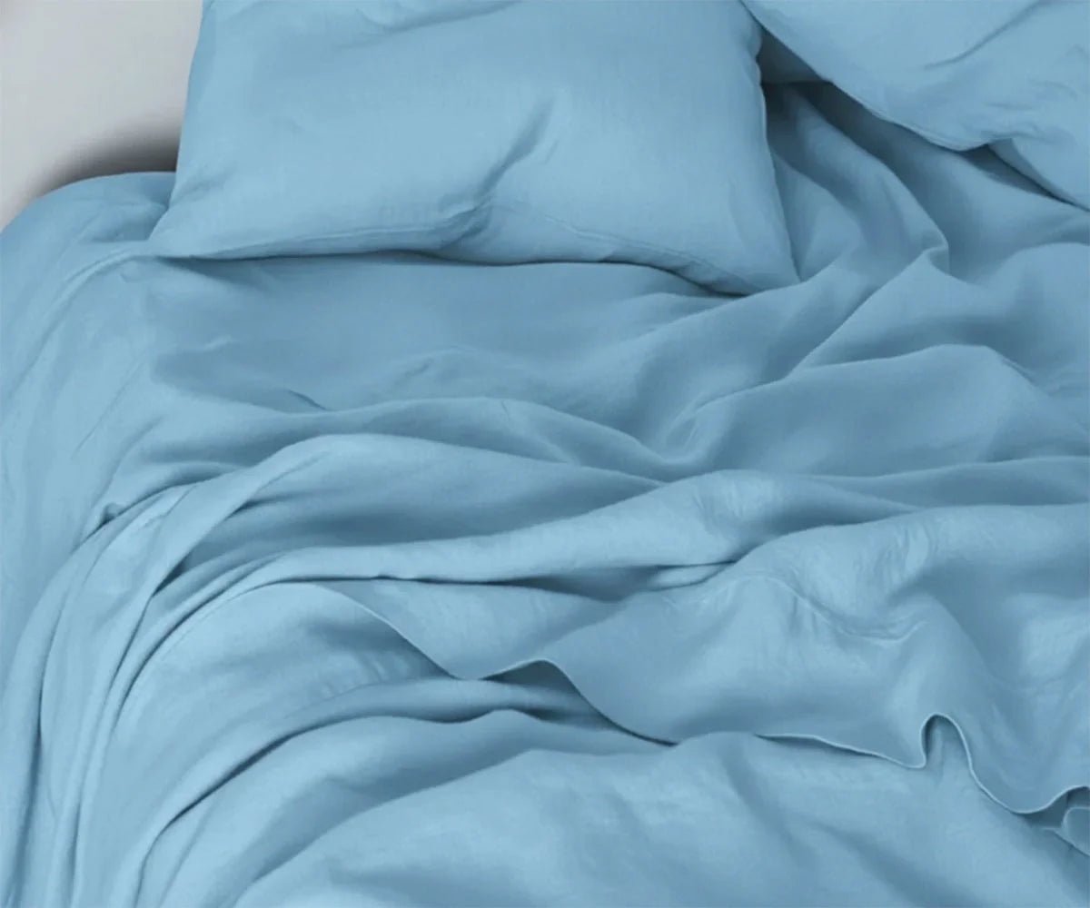 Sky Blue Linen Bed Sheet Set - Che Cose Belle