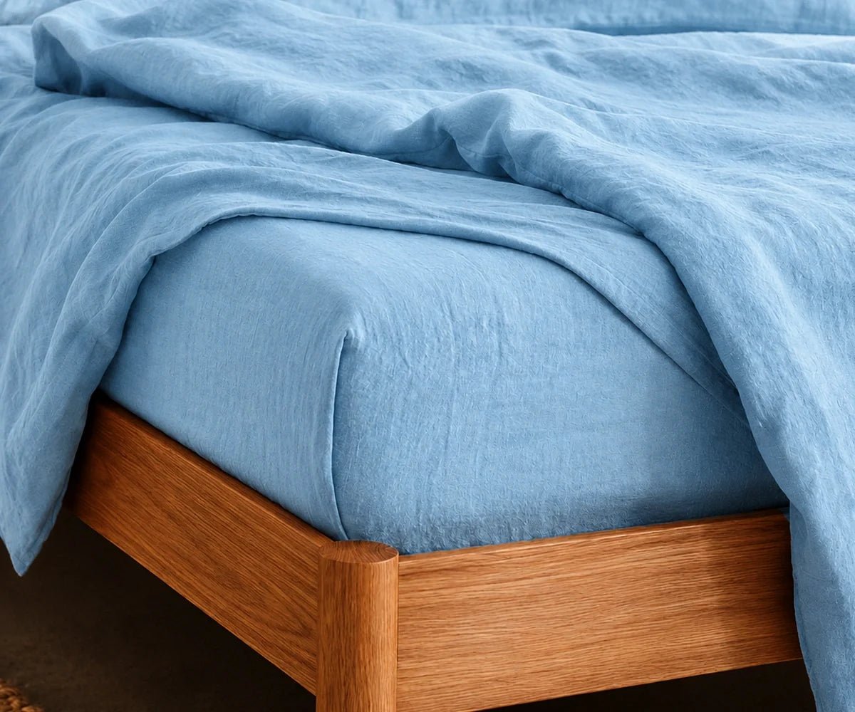 Sky Blue Linen Bed Sheet Set - Che Cose Belle