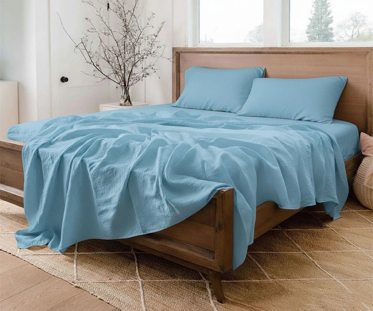 Sky Blue Linen Bed Sheet Set - Che Cose Belle
