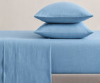 Sky Blue Linen Bed Sheet Set