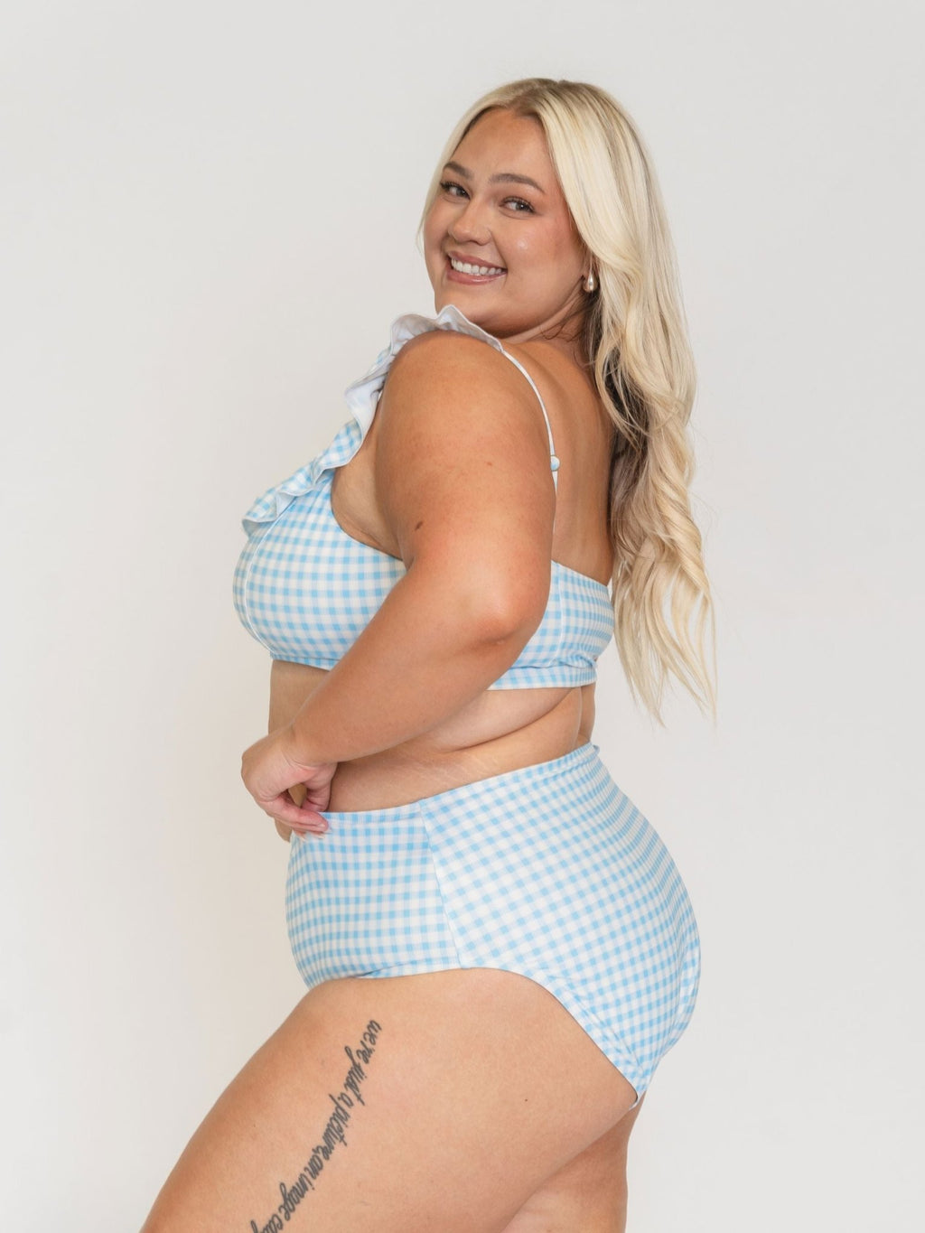 Sky Gingham Ruffle Scoop Bralette - Che Cose Belle