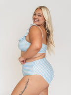 Sky Gingham Ruffle Scoop Bralette - Che Cose Belle