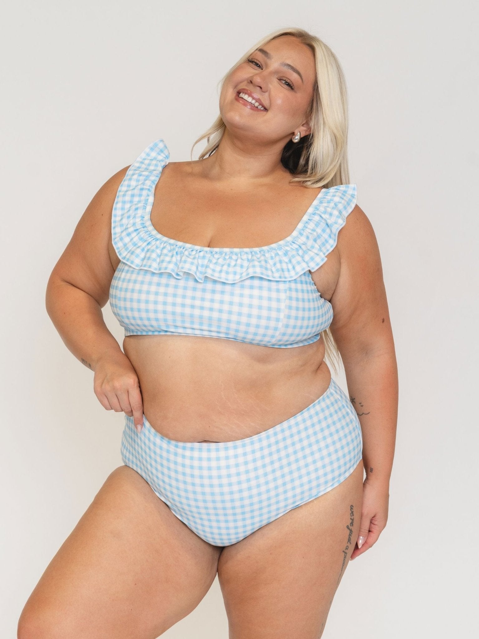 Sky Gingham Ruffle Scoop Bralette - Che Cose Belle