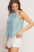 SKY LACE SUMMER HALTER WOVEN TOP - Che Cose Belle