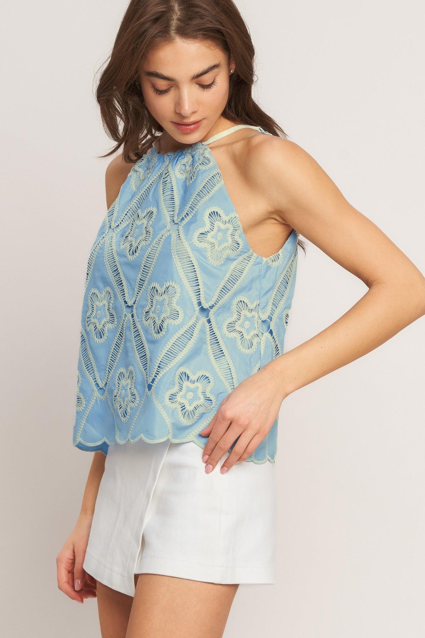 SKY LACE SUMMER HALTER WOVEN TOP - Che Cose Belle
