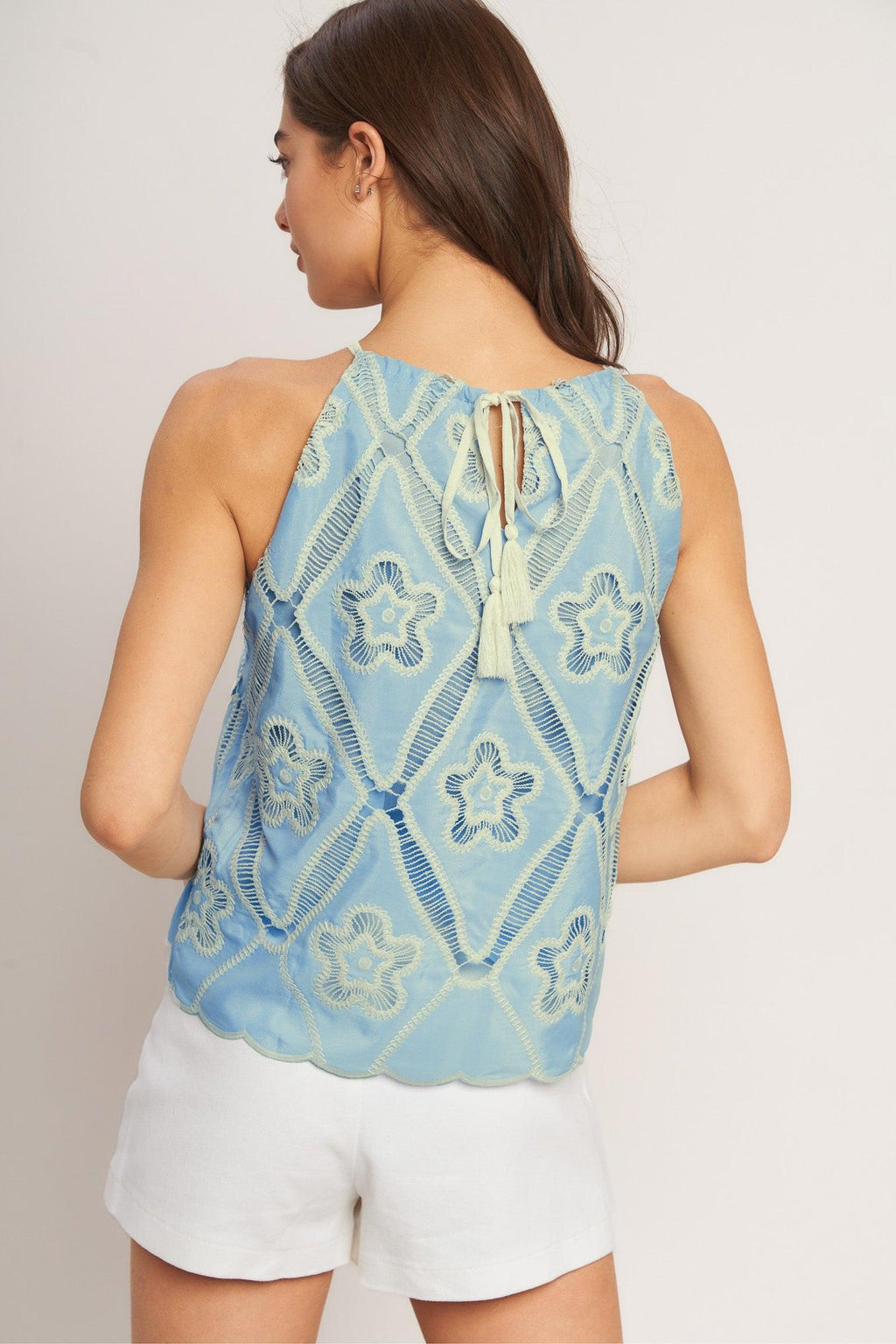 SKY LACE SUMMER HALTER WOVEN TOP - Che Cose Belle