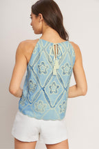 SKY LACE SUMMER HALTER WOVEN TOP - Che Cose Belle