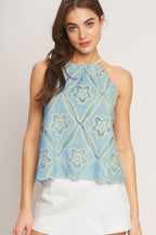 SKY LACE SUMMER HALTER WOVEN TOP - Che Cose Belle